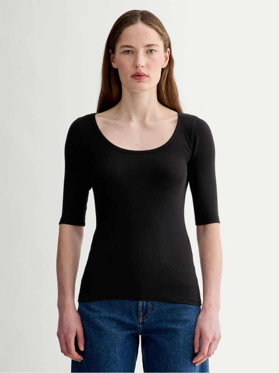 Everlane The Luxe Rib Scoop Neck Tee Black S Nwot